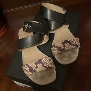 Belt strap sandal in natural snake color. Size 6